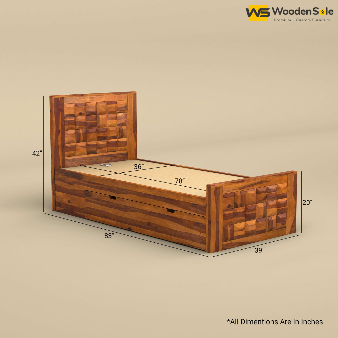 Diamond Drawer Storage Bed (Single, Honey Finish)