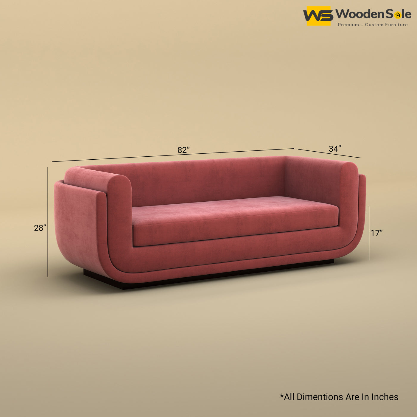 Vedant Three Seater Sofa (Velvet, Pink)