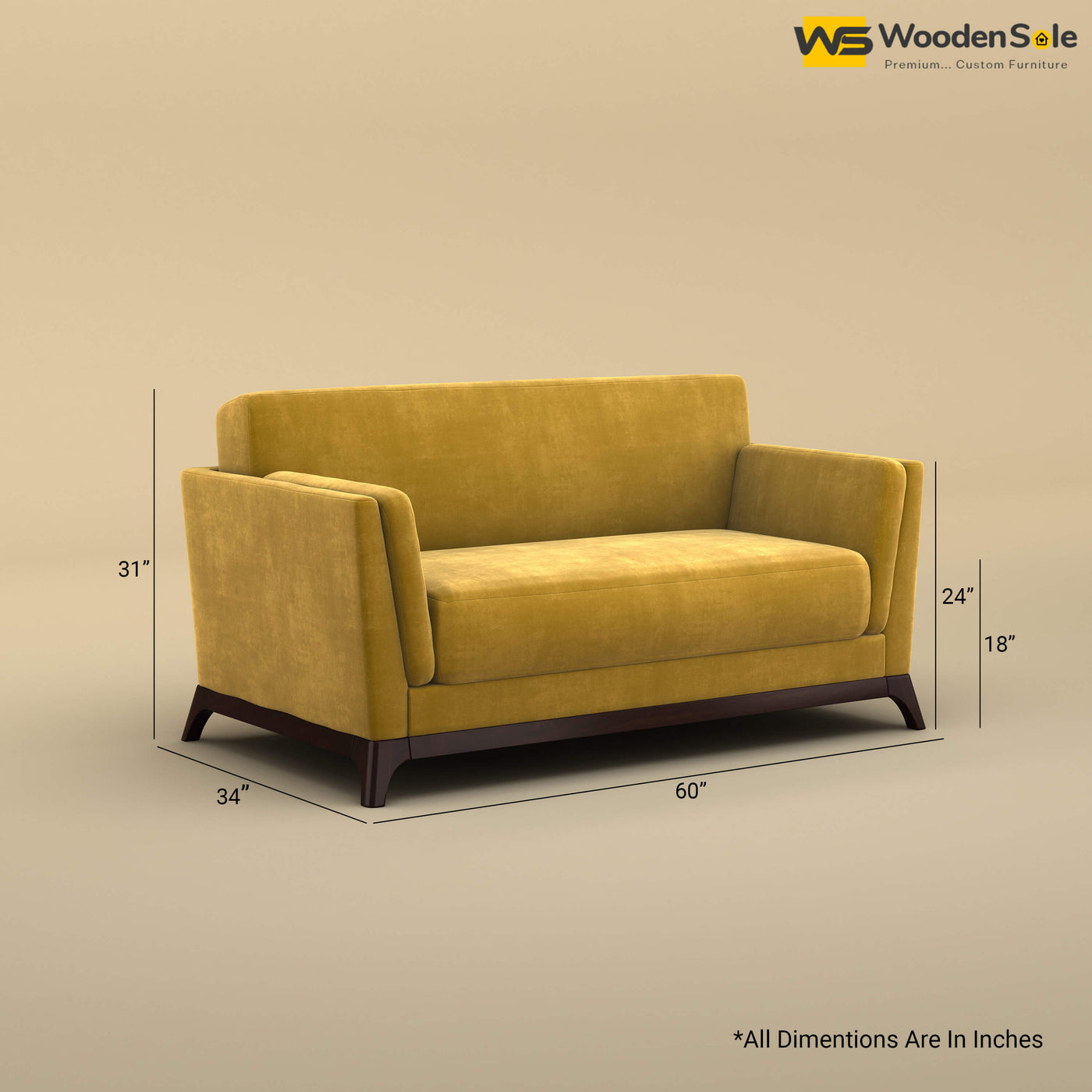 Bruno 2 Seater Sofa (Velvet, Mustard Yellow)