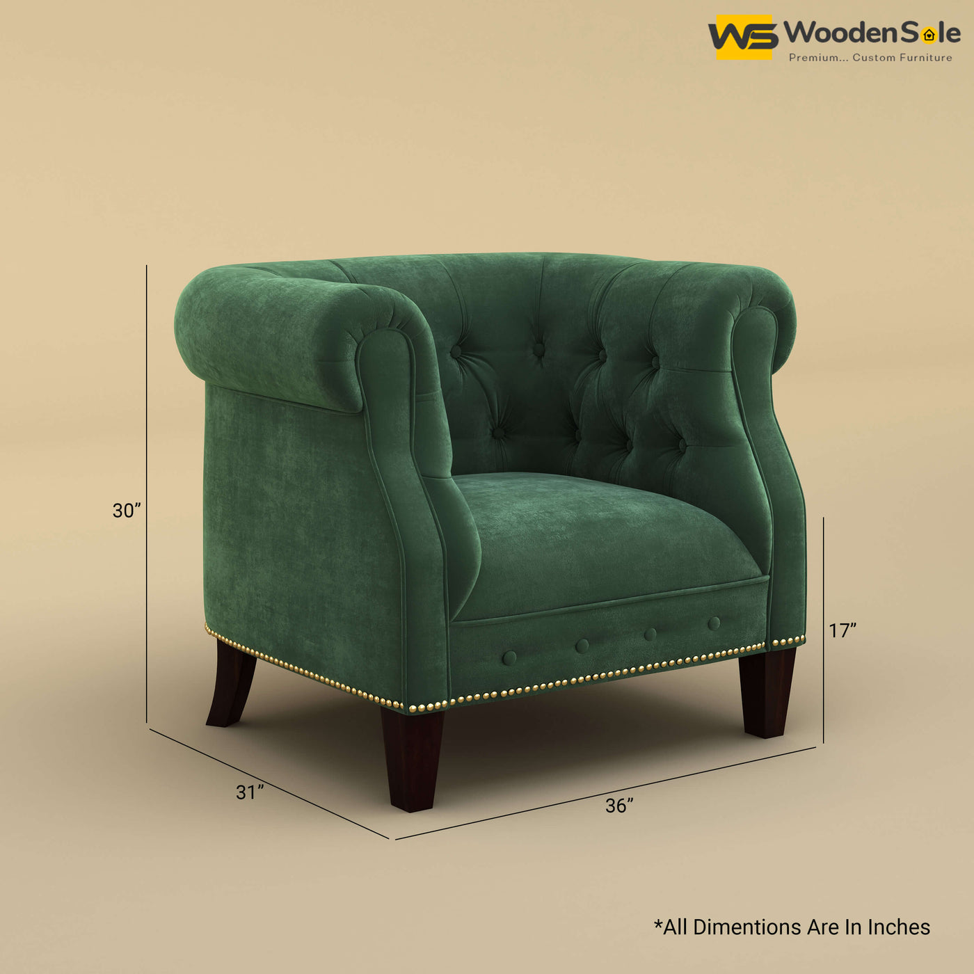 Olivia Wing Chair (Velvet, Forest Green)