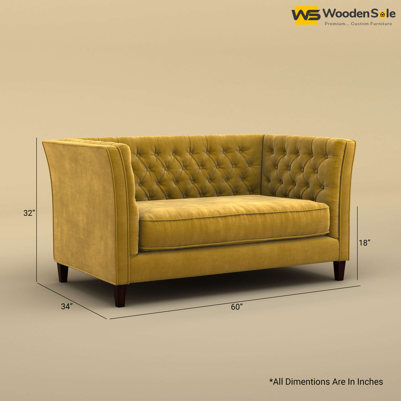 Divit Loveseat (Velvet, Mustard Yellow)