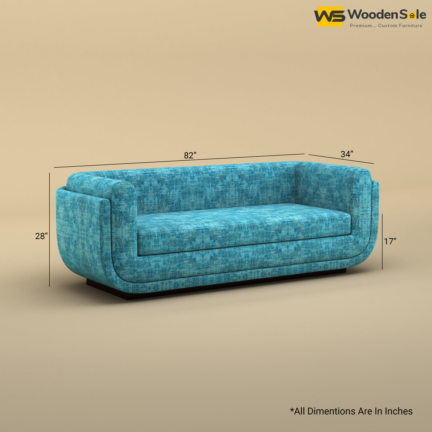 Vedant Three Seater Sofa (Cotton, Teal Blue)