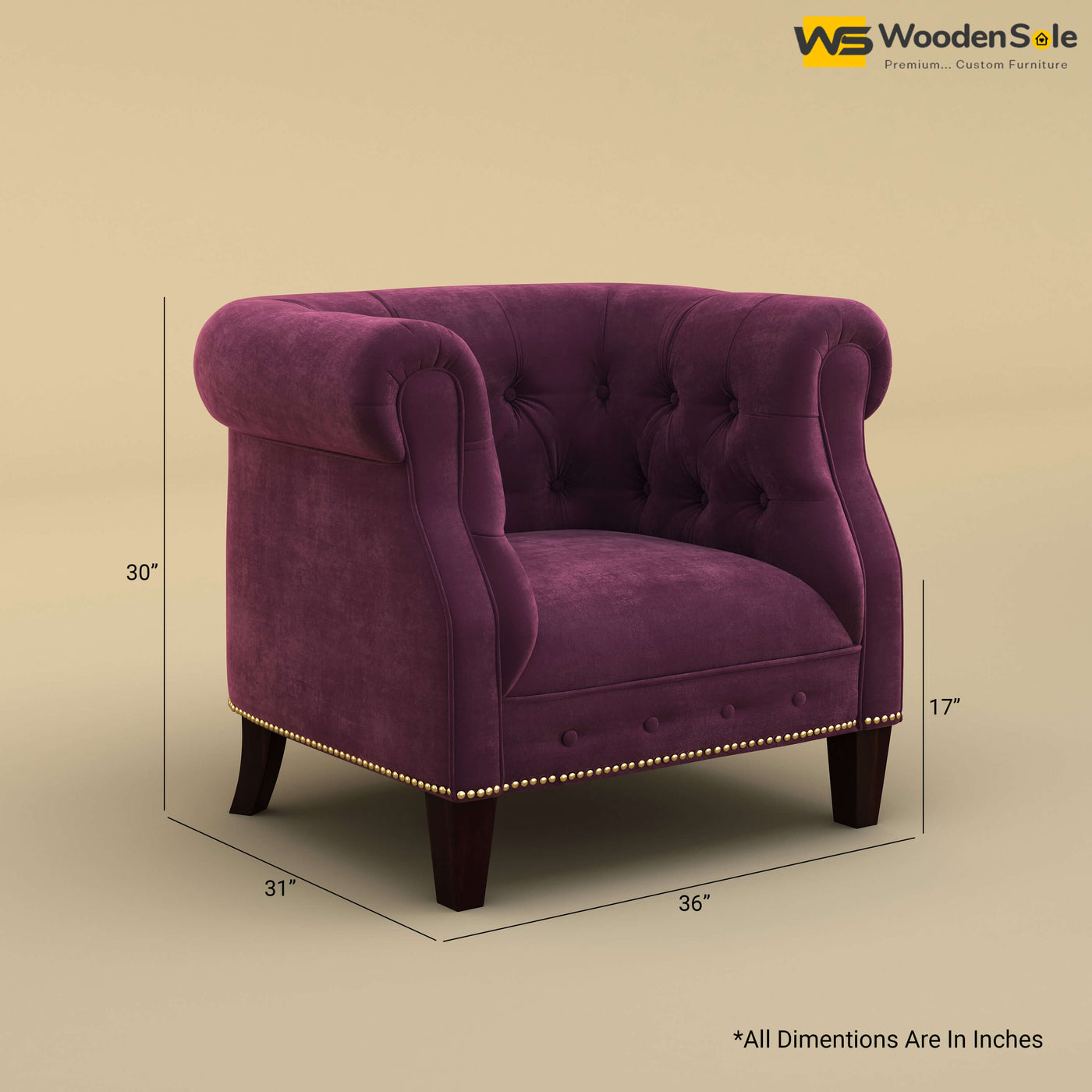 Olivia Wing Chair (Velvet, Dark Purple)