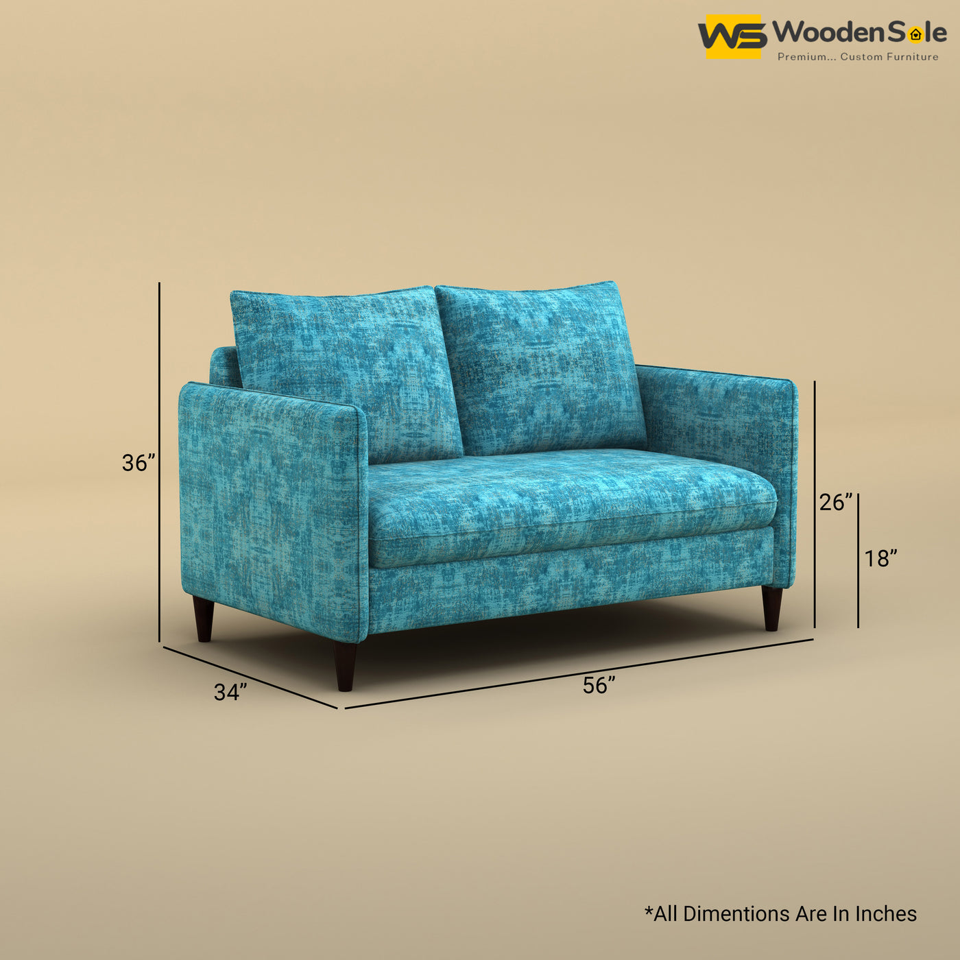 Citron 2 Seater Fabric Sofa (Cotton, Teal Blue)