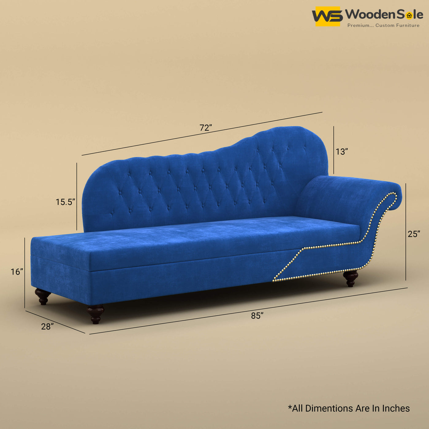 Royal Chaise Lounge (Velvet, Royal Blue)