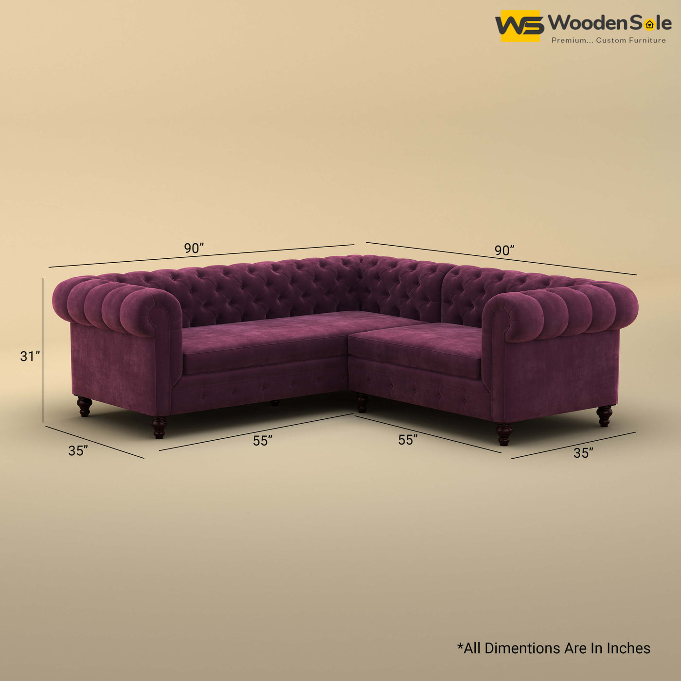 Maharaja Corner Sofa (Velvet, Dark Purple)