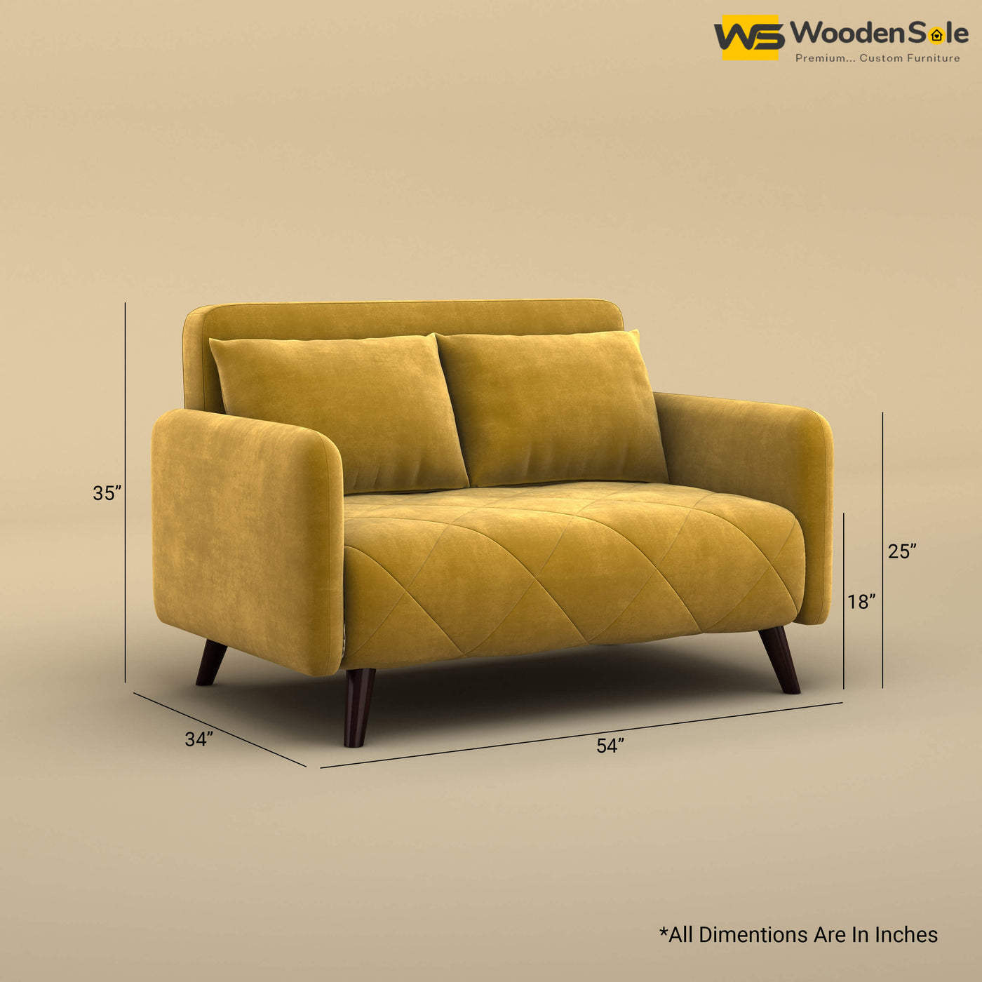 Parth Loveseat (Velvet, Mustard Yellow)