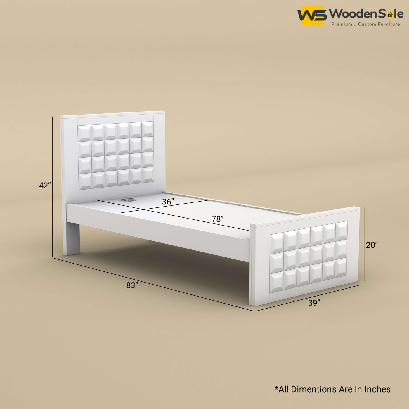 Diamond Without Storage Bed (Single, White Finish)