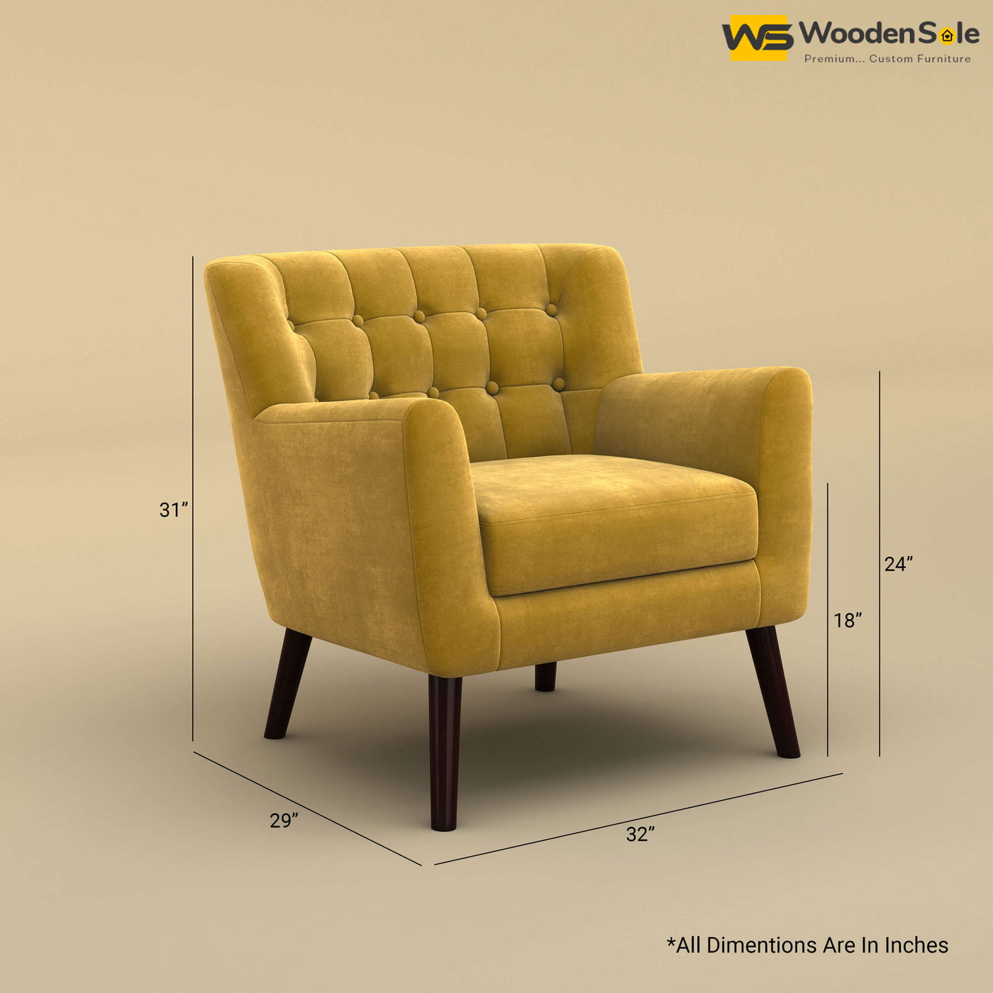 Figo Tufted Lounge Chair (Velvet, Mustard Yellow)