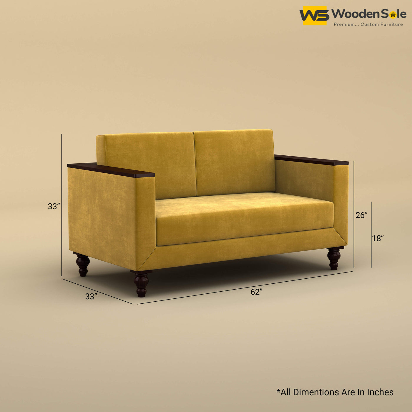 Tivoli 2 Seater Fabric Sofa (Velvet, Mustard Yellow)