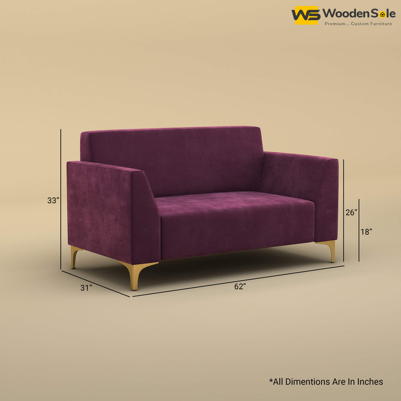 Nayobi 2 Seater Sofa (Velvet, Dark Purple)