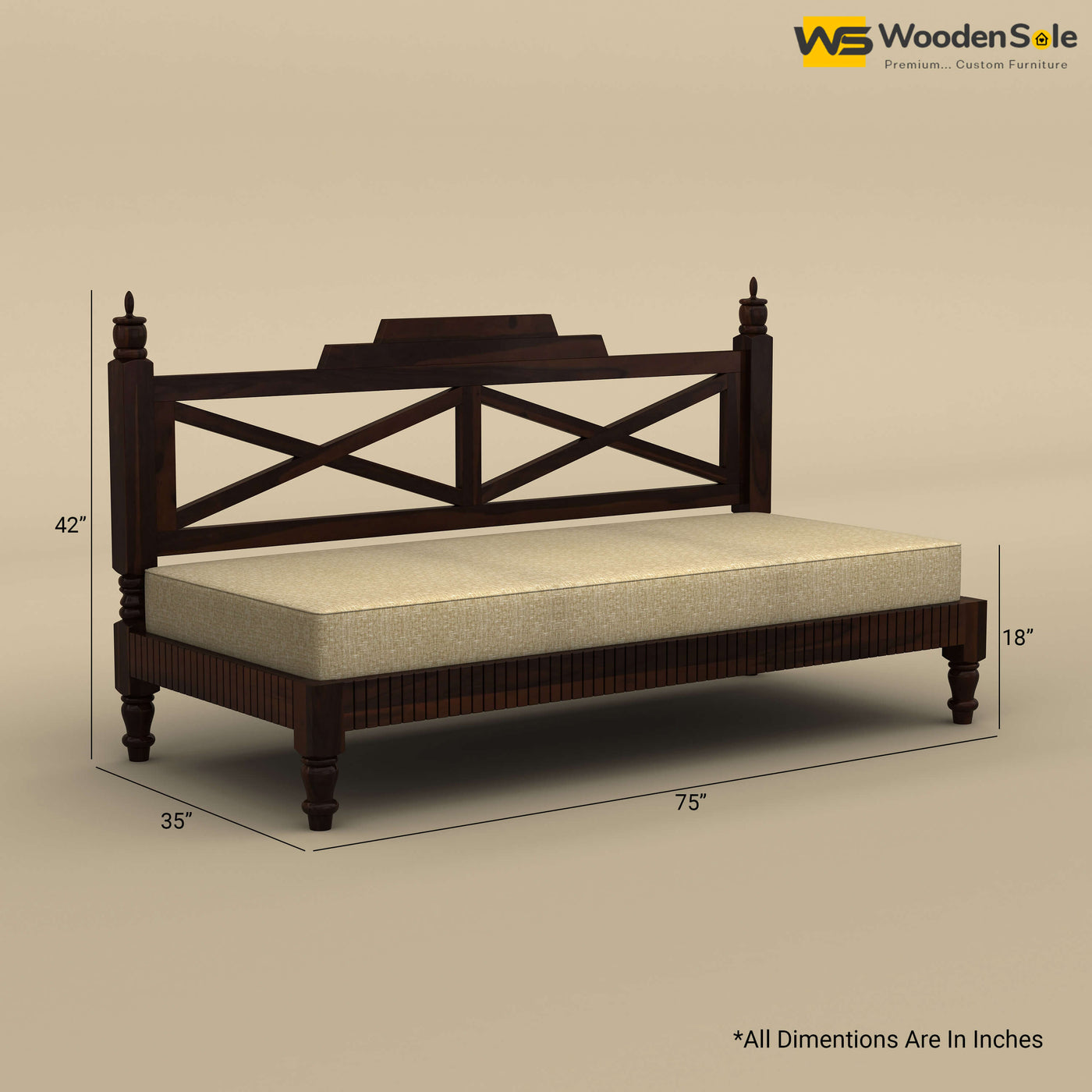 Aya Diwan Settee with Backrest & Mattress (Walnut Finish)