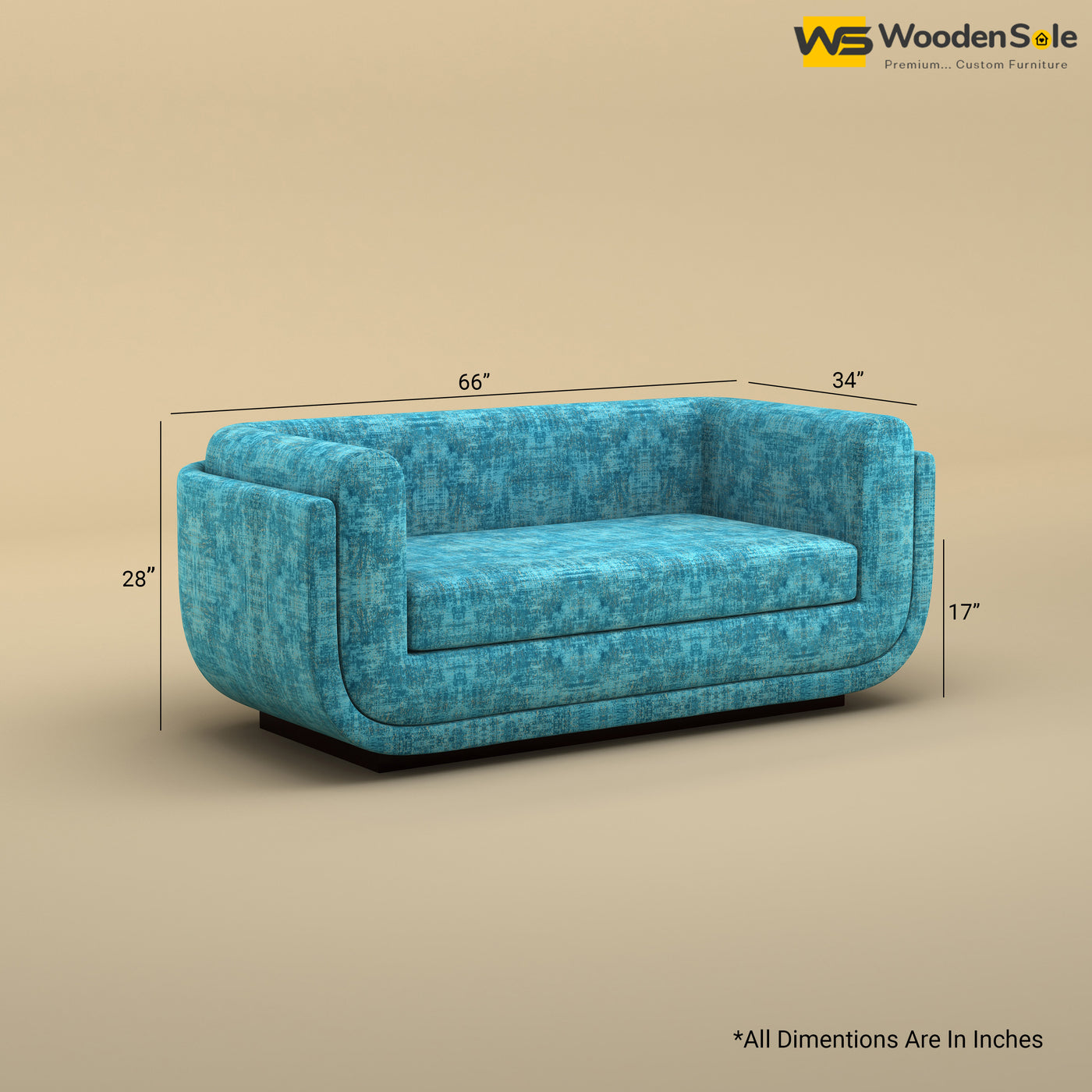 Vedant Two Seater Sofa (Cotton, Teal Blue)