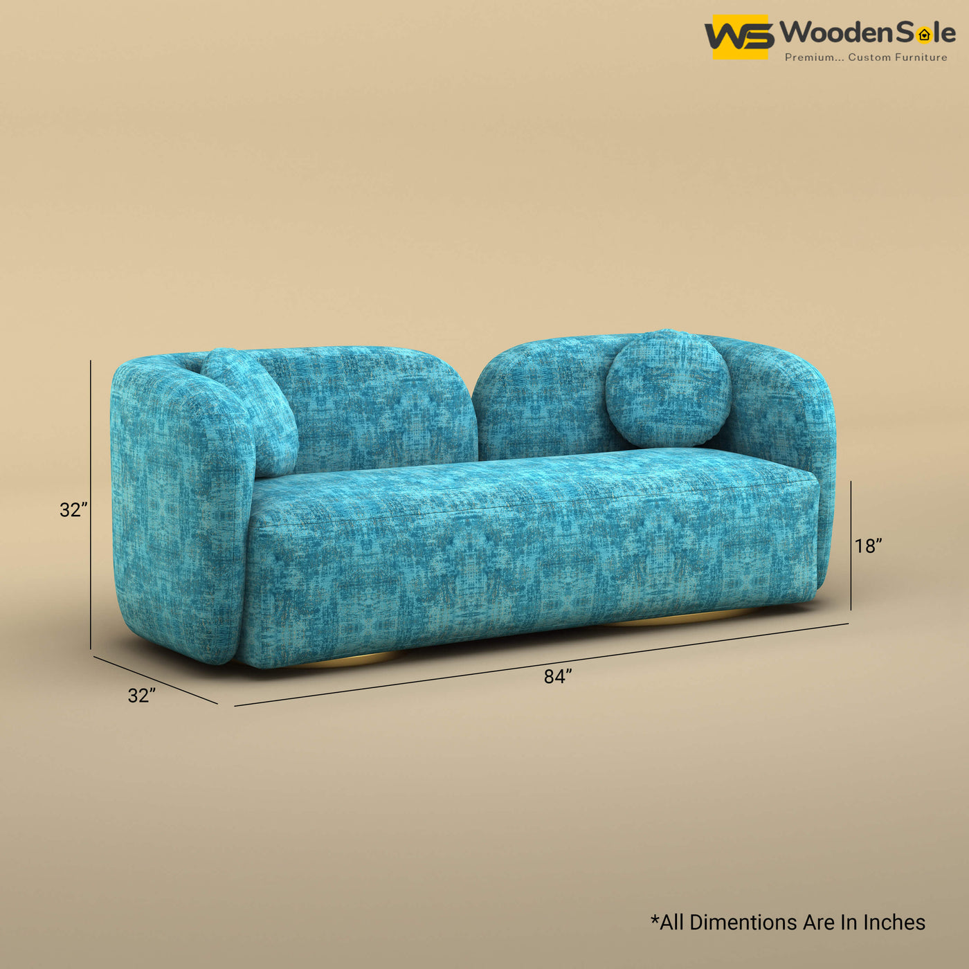 Oslo 3 Seater Interior Sofa (Cotton, Teal Blue)