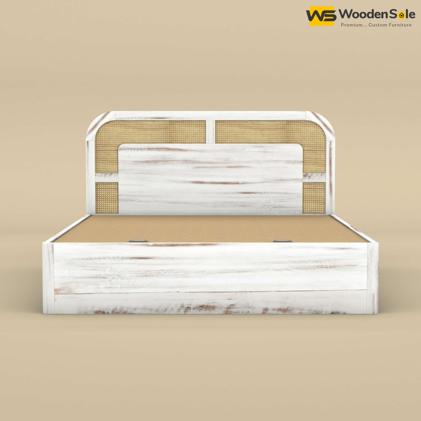 Modern Cane Hydraulic Storage Bed (King Size, Distress Finish)