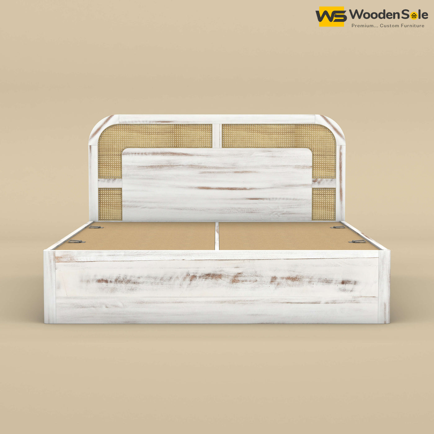 Modern Cane Box Storage Bed (King Size, Distress Finish)