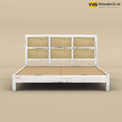 Wooden Rattan Platform Bed (King Size, Distress Finish)