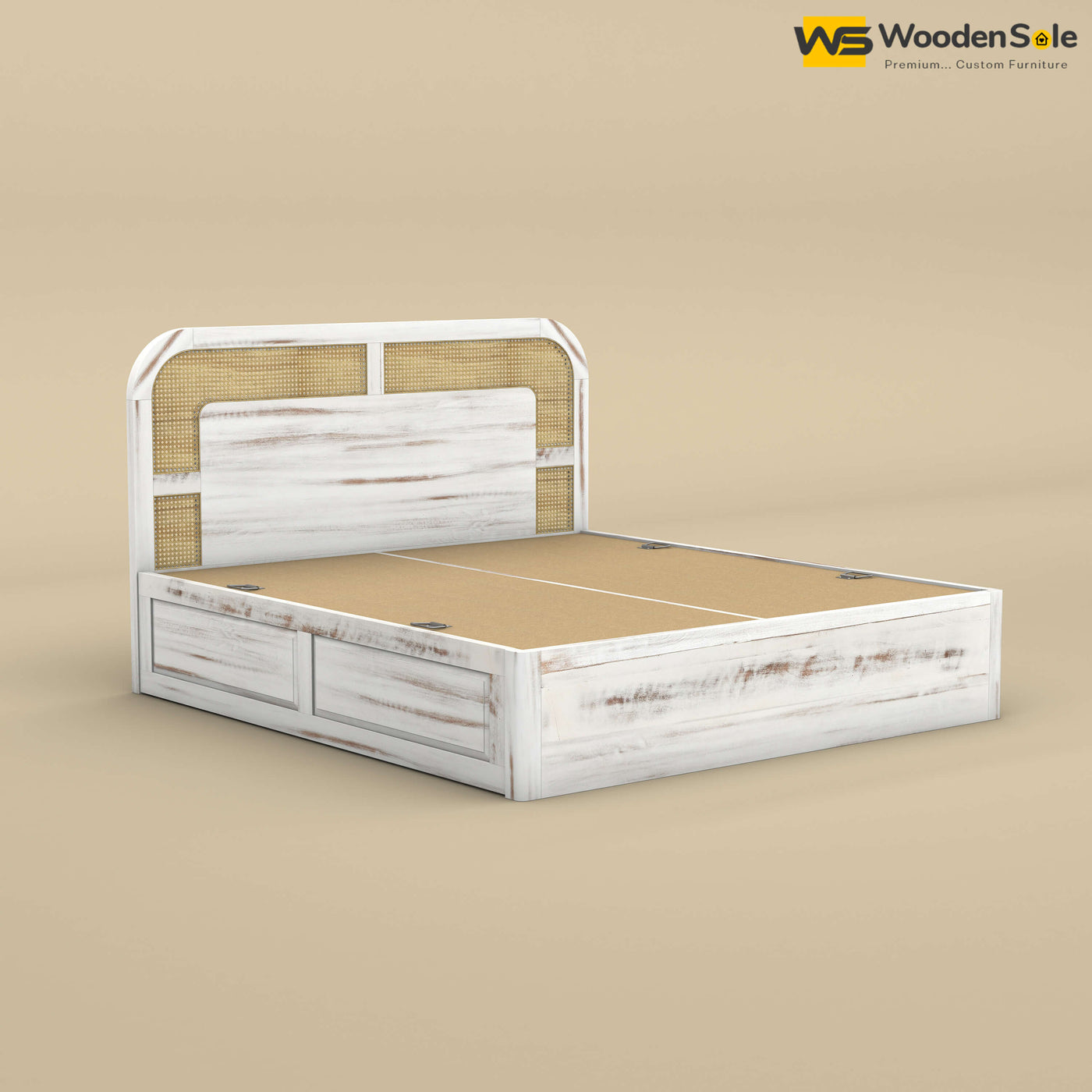 Modern Cane Box Storage Bed (King Size, Distress Finish)
