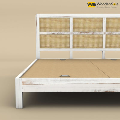 Wooden Rattan Platform Bed (King Size, Distress Finish)