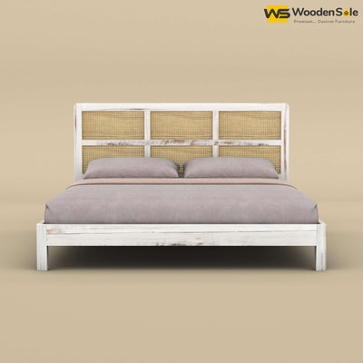 Wooden Rattan Platform Bed (King Size, Distress Finish)