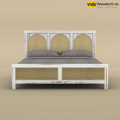 Wooden Rattan Cane Bed (King Size, Distress Finish)