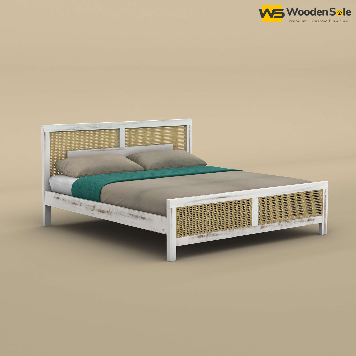 Wooden Sole Rattan Bed (King Size, Distress Finish)