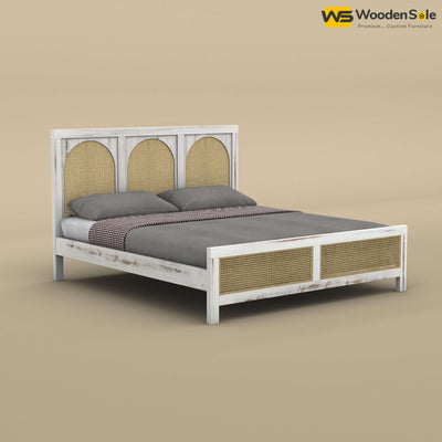 Wooden Rattan Cane Bed (King Size, Distress Finish)