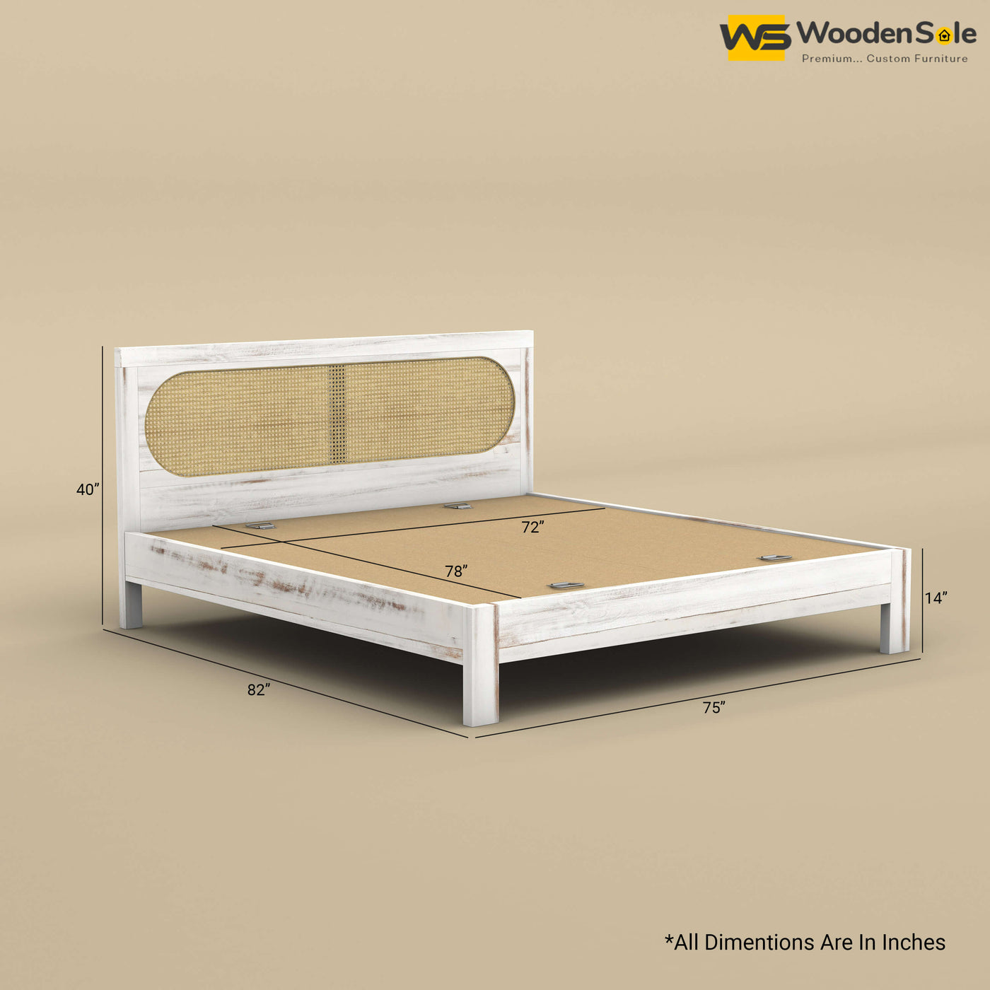 Wooden Sole Caning Bed (King Size, Distress Finish)