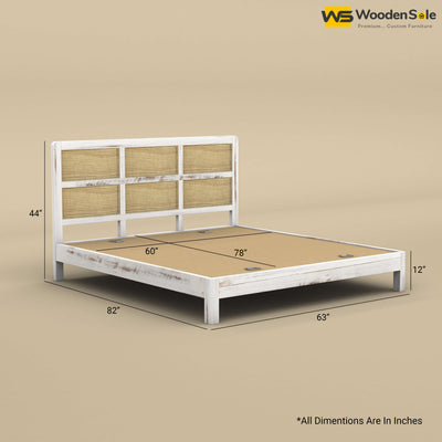 Wooden Rattan Platform Bed (Queen Size, Distress Finish)