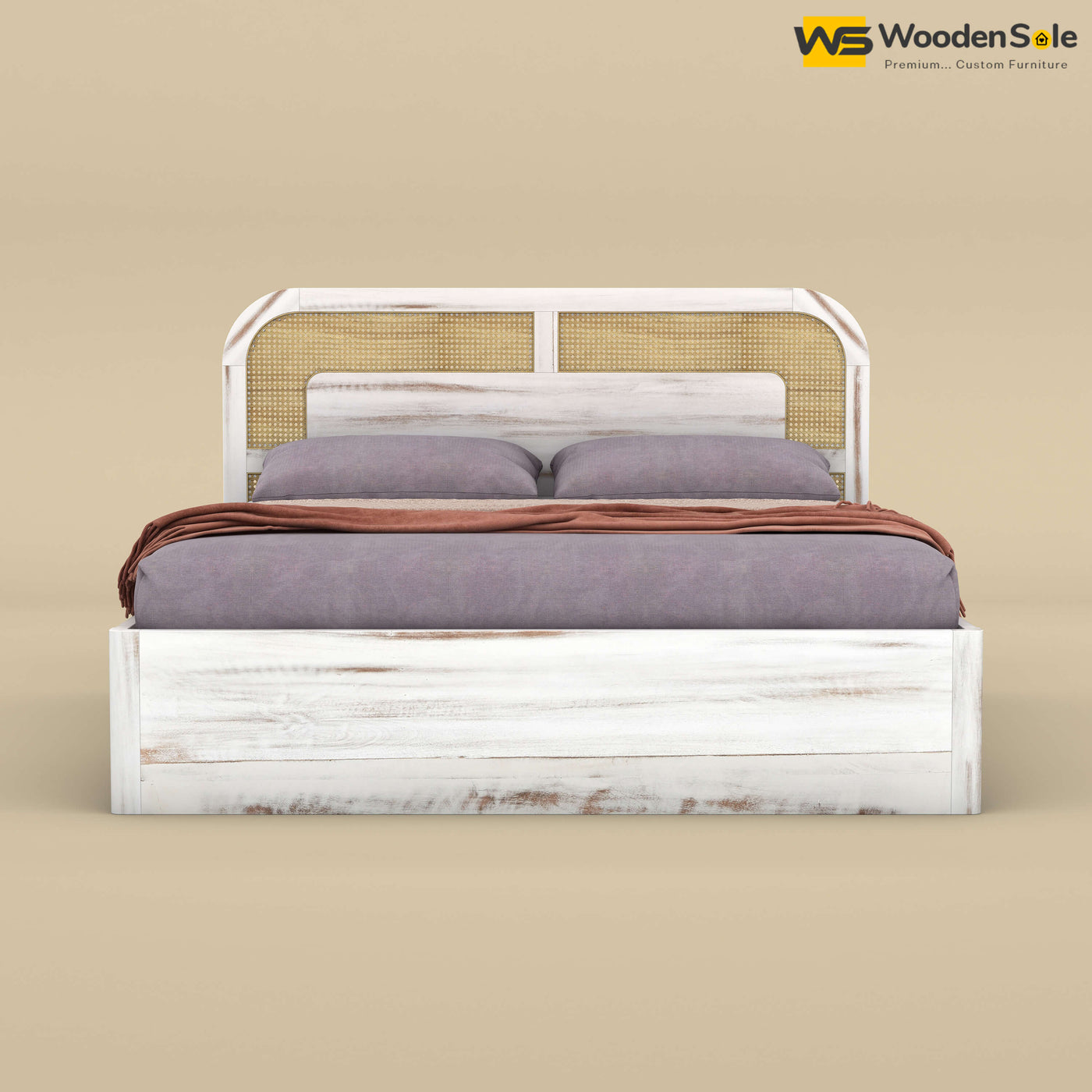 Modern Cane Hydraulic Storage Bed (King Size, Distress Finish)