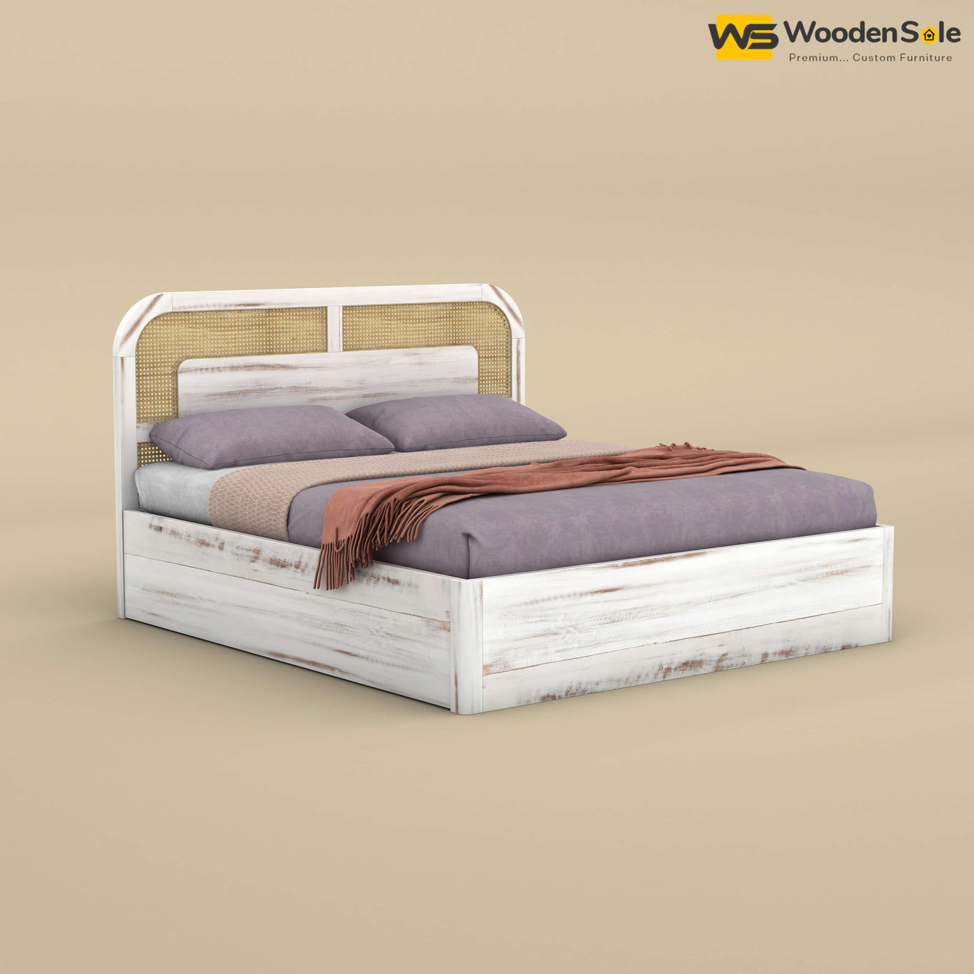 Modern Cane Hydraulic Storage Bed (King Size, Distress Finish)