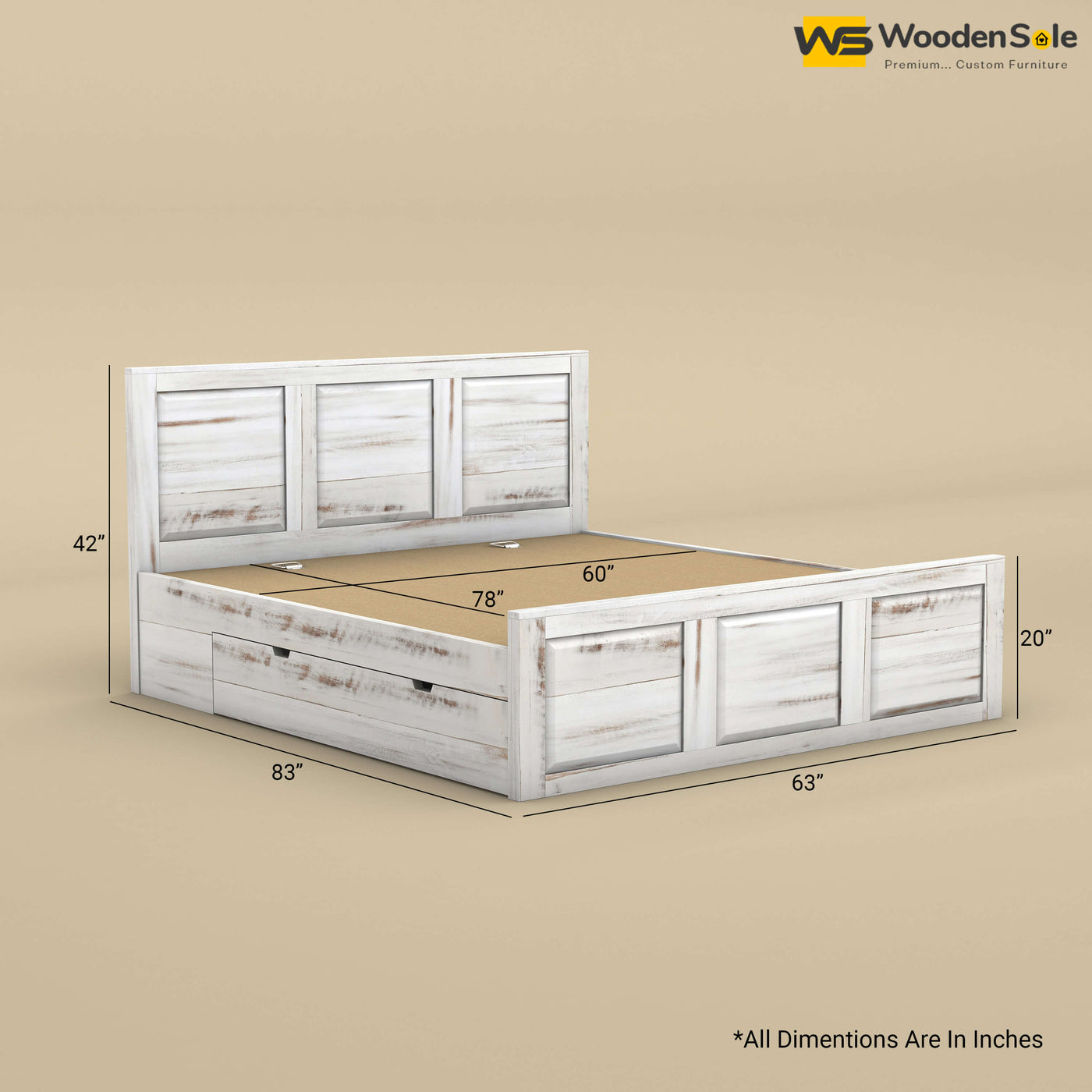 Big Diamond Drawer Storage Bed (Queen Size, Distress Finish)