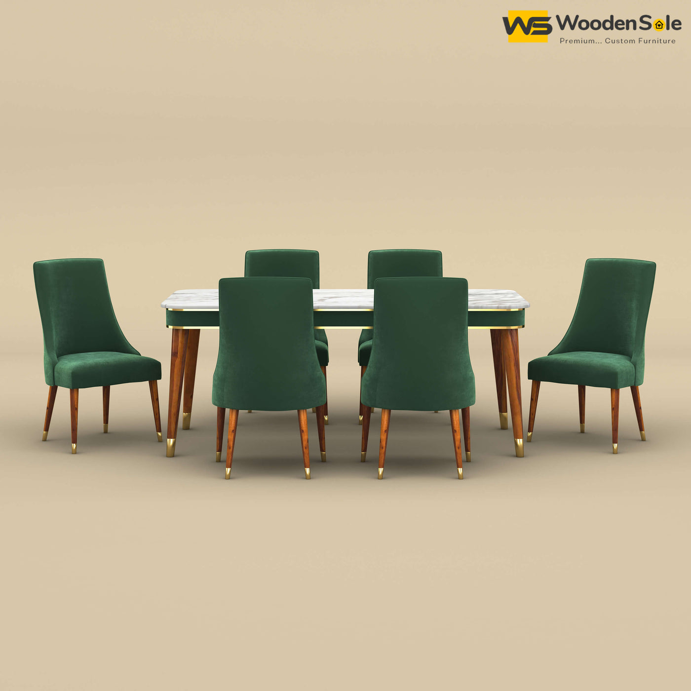 Dublin Marble Top 6 Seater Dining Set (Velvet, Forest Green)