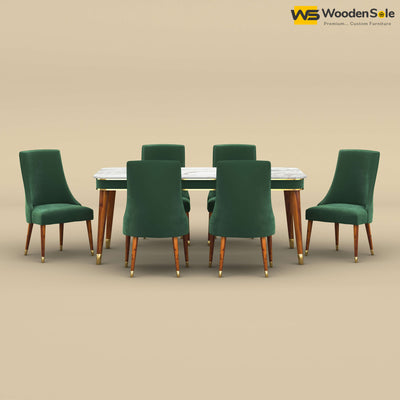 Dublin Marble Top 6 Seater Dining Set (Velvet, Forest Green)