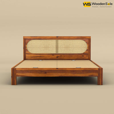 Wooden Sole Caning Bed (King Size, Honey Finish)