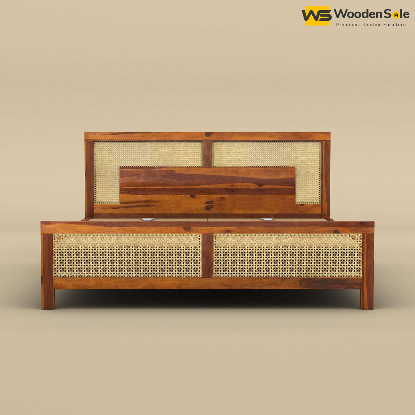 Wooden Sole Rattan Bed (King Size, Honey Finish)