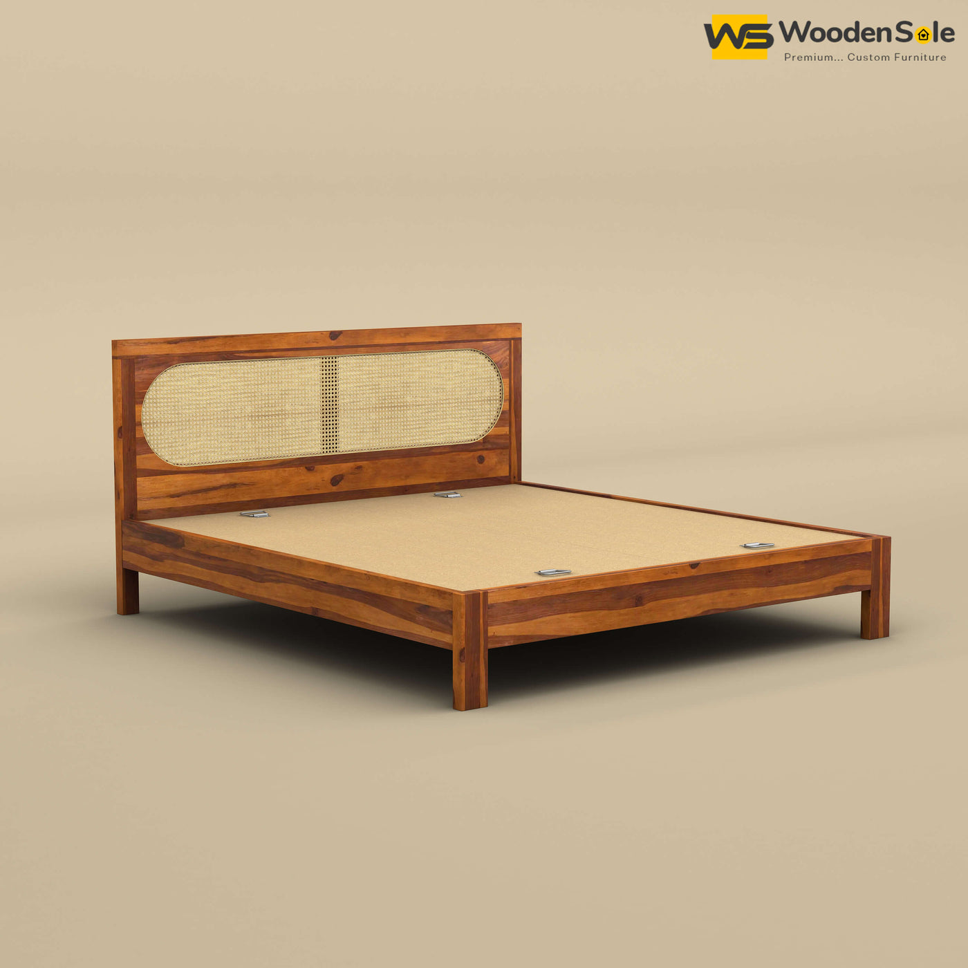 Wooden Sole Caning Bed (King Size, Honey Finish)