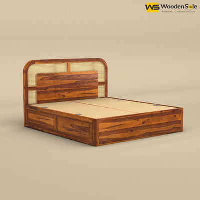 Modern Cane Box Storage Bed (King Size, Honey Finish)