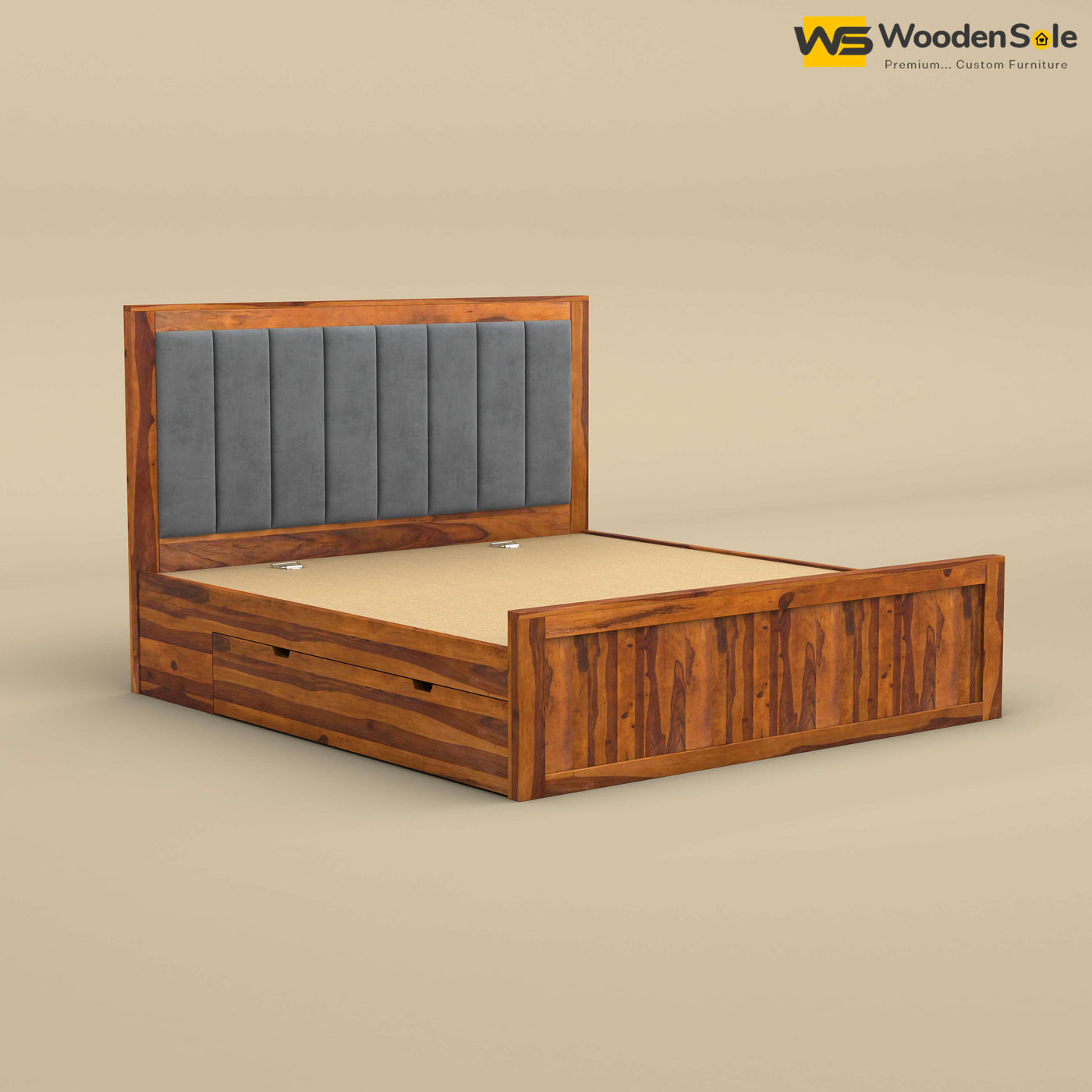 Hamza Drawer Storage Bed (King Size, Honey Finish)