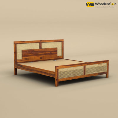 Wooden Sole Rattan Bed (King Size, Honey Finish)