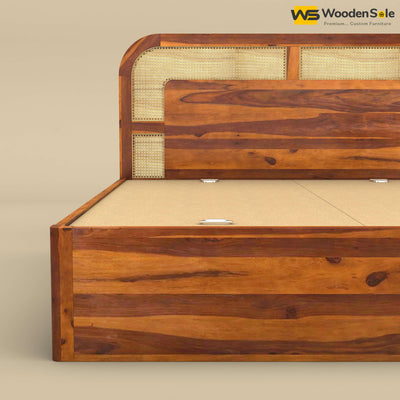 Modern Cane Drawer Storage Bed (King Size, Honey Finish)
