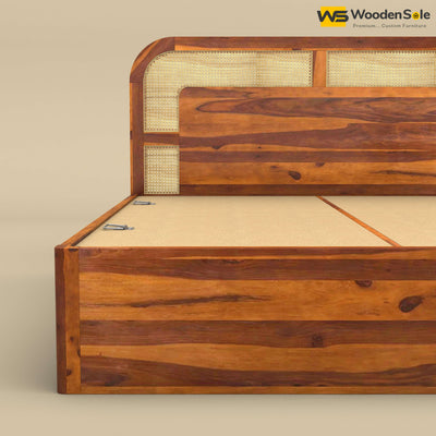 Modern Cane Box Storage Bed (King Size, Honey Finish)