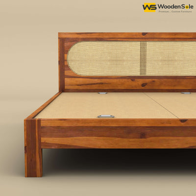 Wooden Sole Caning Bed (King Size, Honey Finish)