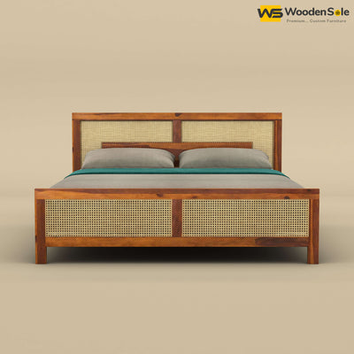 Wooden Sole Rattan Bed (King Size, Honey Finish)