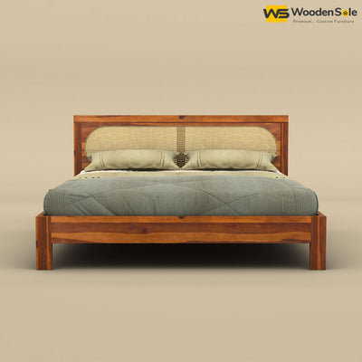 Wooden Sole Caning Bed (King Size, Honey Finish)