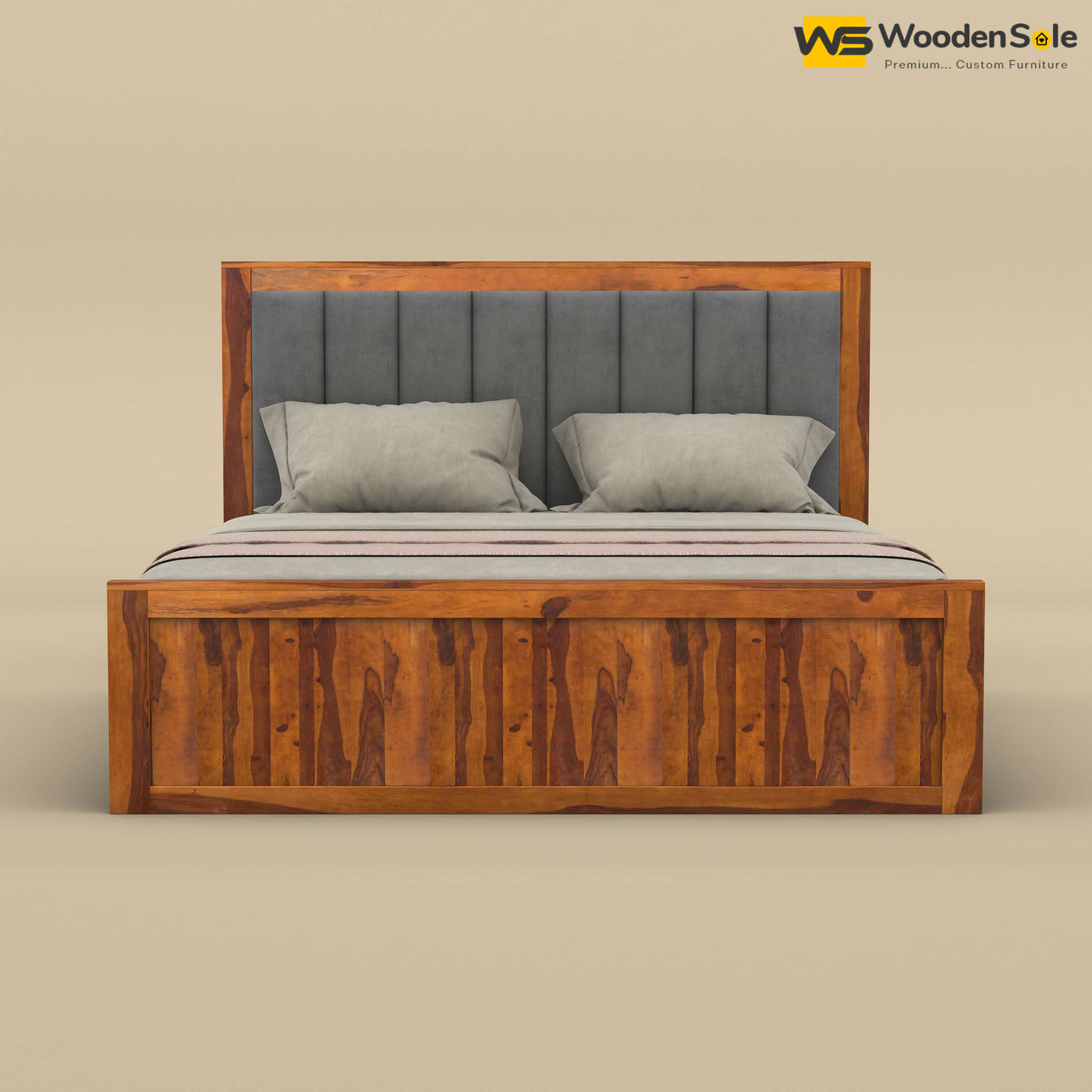 Hamza Without Storage Bed (King Size, Honey Finish)