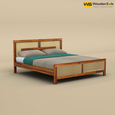 Wooden Sole Rattan Bed (King Size, Honey Finish)
