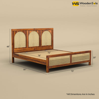 Wooden Rattan Cane Bed (King Size, Honey Finish)