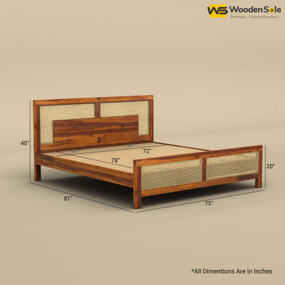 Wooden Sole Rattan Bed (King Size, Honey Finish)