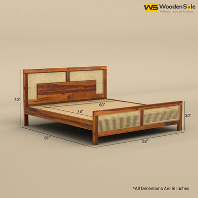 Wooden Sole Rattan Bed (Queen Size, Honey Finish)